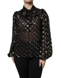 Dolce & Gabbana Schwarzes Blusentop mit geschnürtem Halsausschnitt und Polka Dots
