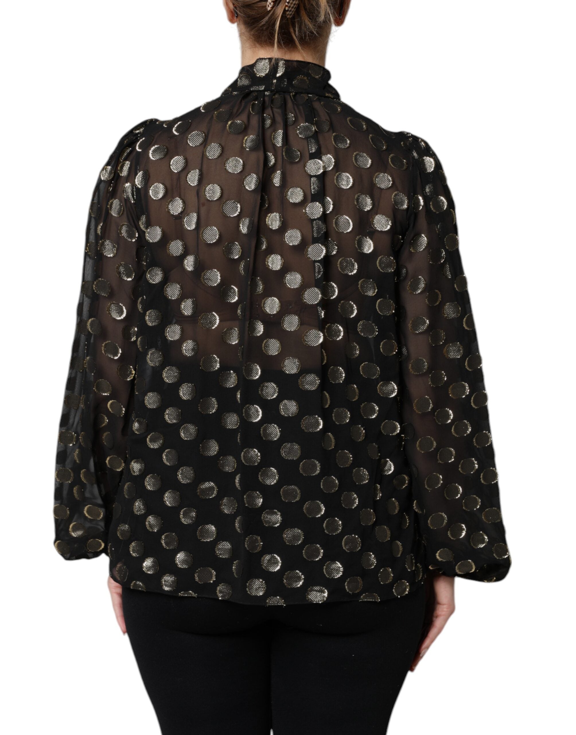 Dolce & Gabbana Schwarzes Blusentop mit geschnürtem Halsausschnitt und Polka Dots