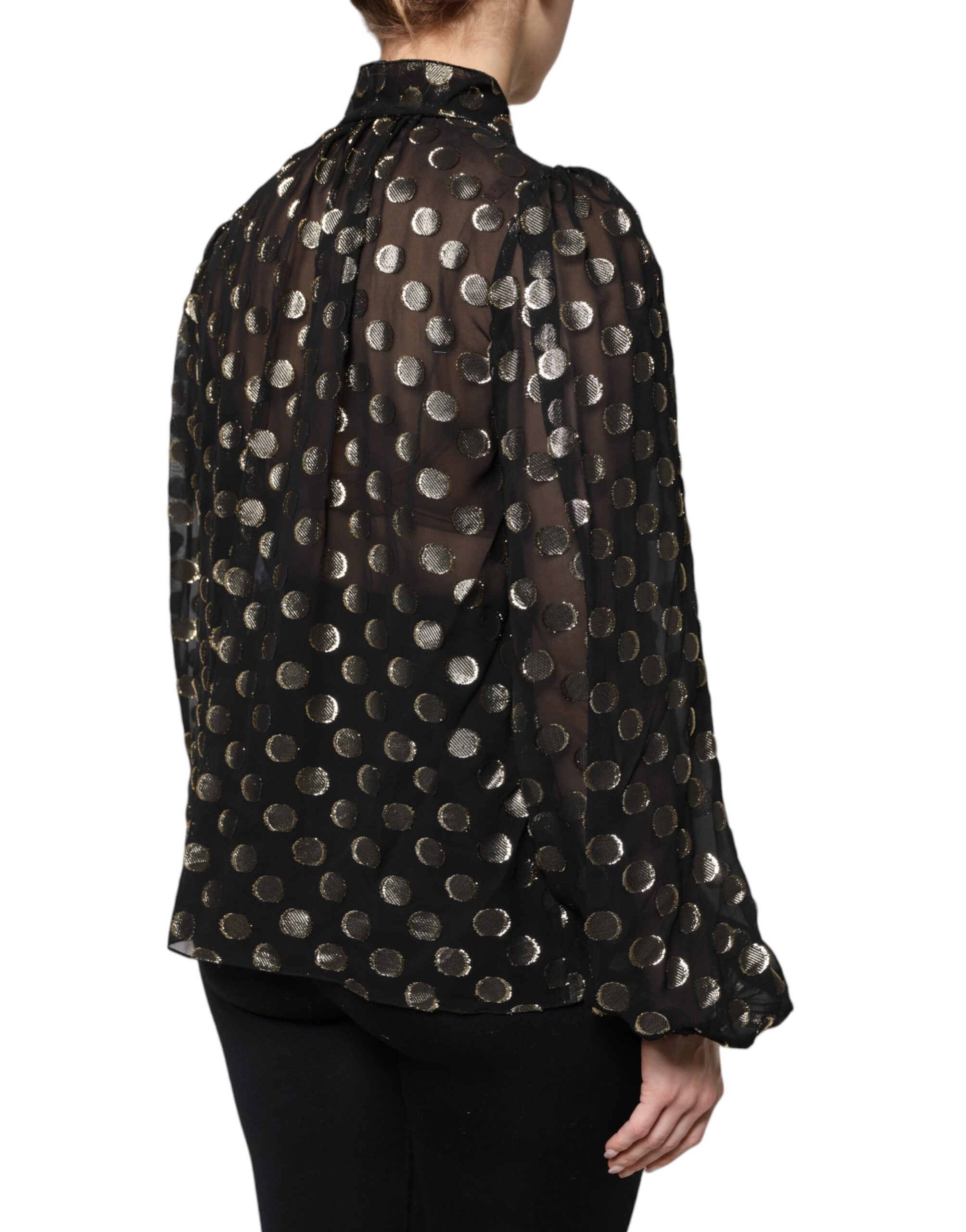 Dolce & Gabbana Schwarzes Blusentop mit geschnürtem Halsausschnitt und Polka Dots