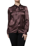 Dolce & Gabbana Brown Ascot Collar Long-Sleeve Blouse Top