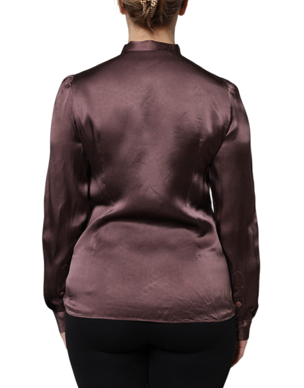 Dolce & Gabbana Brown Ascot Collar Long-Sleeve Blouse Top