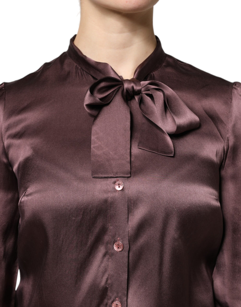 Dolce & Gabbana Brown Ascot Collar Long-Sleeve Blouse Top