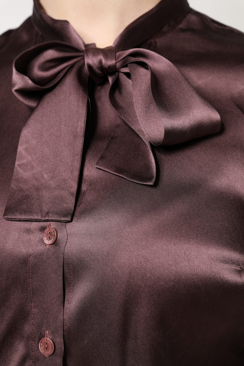 Dolce & Gabbana Brown Ascot Collar Long-Sleeve Blouse Top