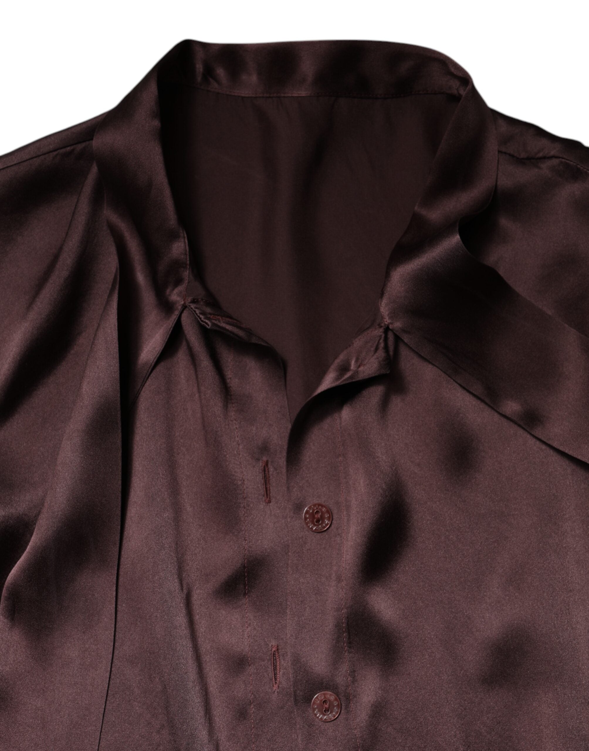 Dolce & Gabbana Brown Ascot Collar Long-Sleeve Blouse Top