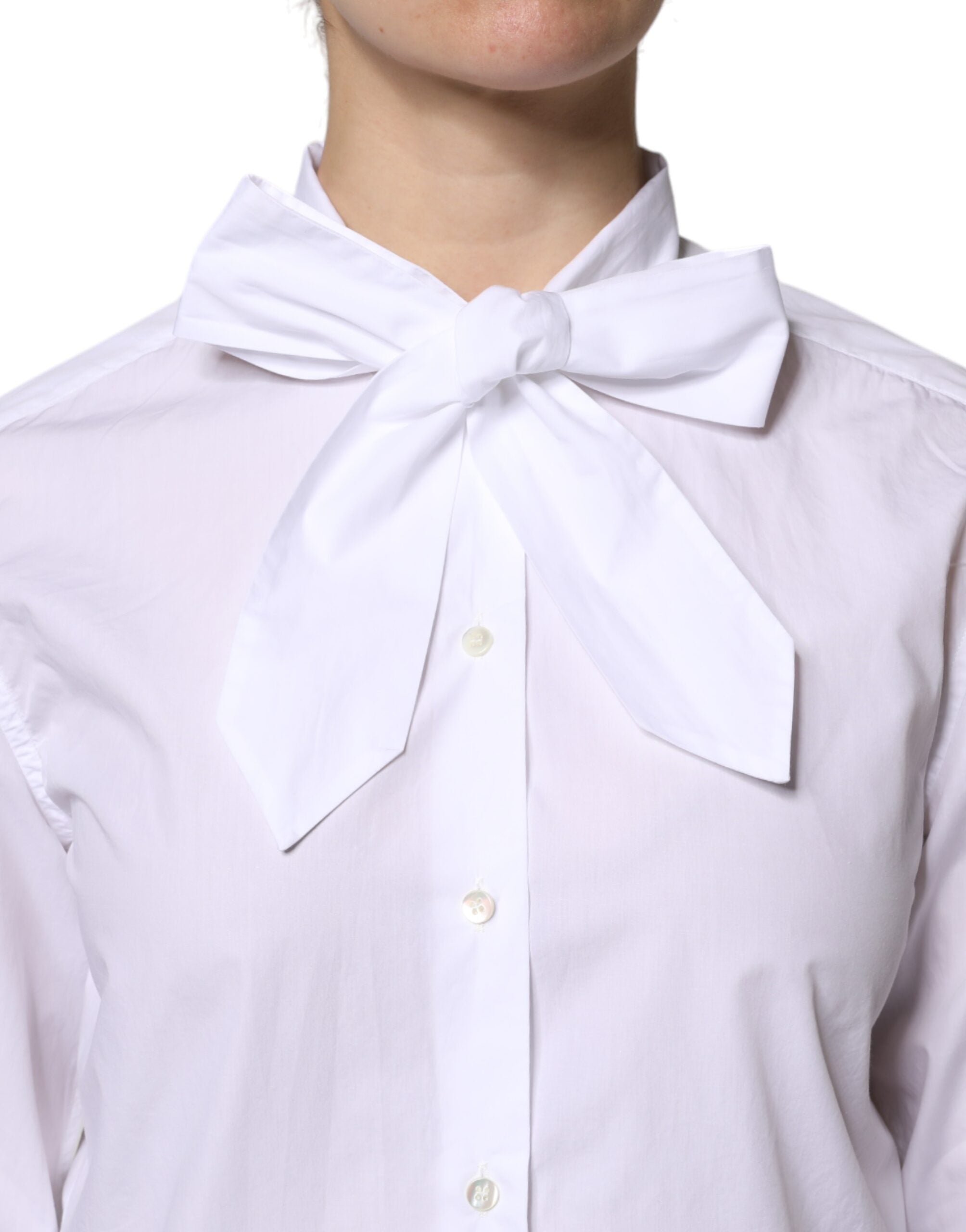 Dolce & Gabbana Weißer Ascot-Kragen Langarm-Bluse Top