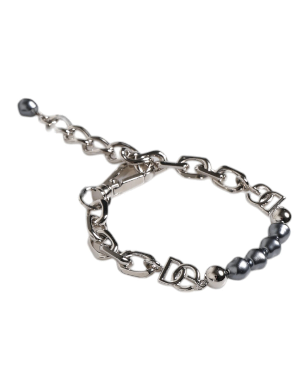 Dolce & Gabbana Silver-colored Necklace Lobster Clasp Logo Gray Pearl Bracelet
