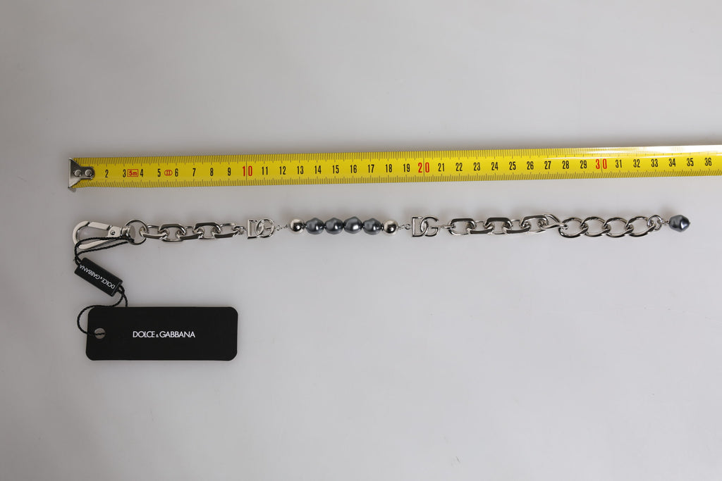 Dolce & Gabbana Silver-colored Necklace Lobster Clasp Logo Gray Pearl Bracelet