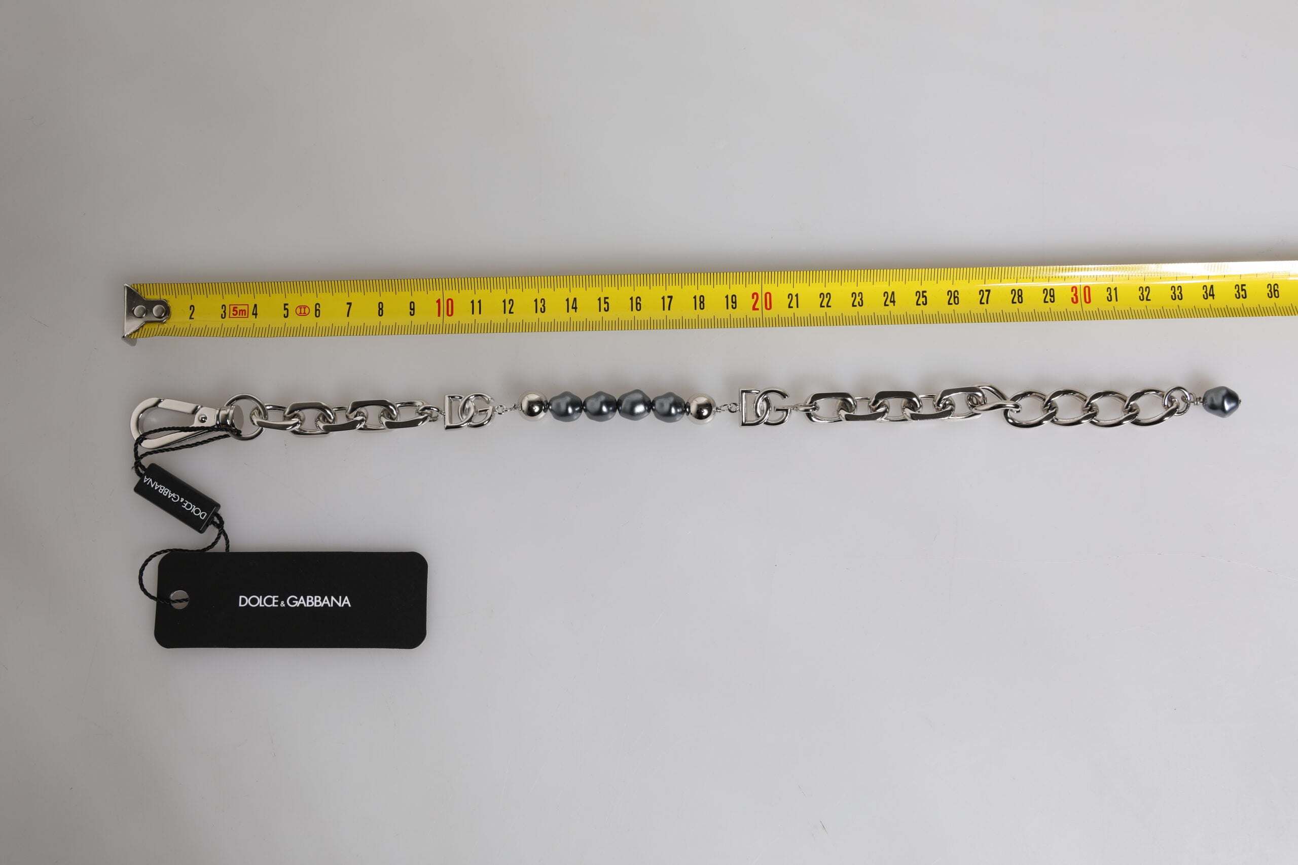 Dolce & Gabbana Silver-colored Necklace Lobster Clasp Logo Gray Pearl Bracelet