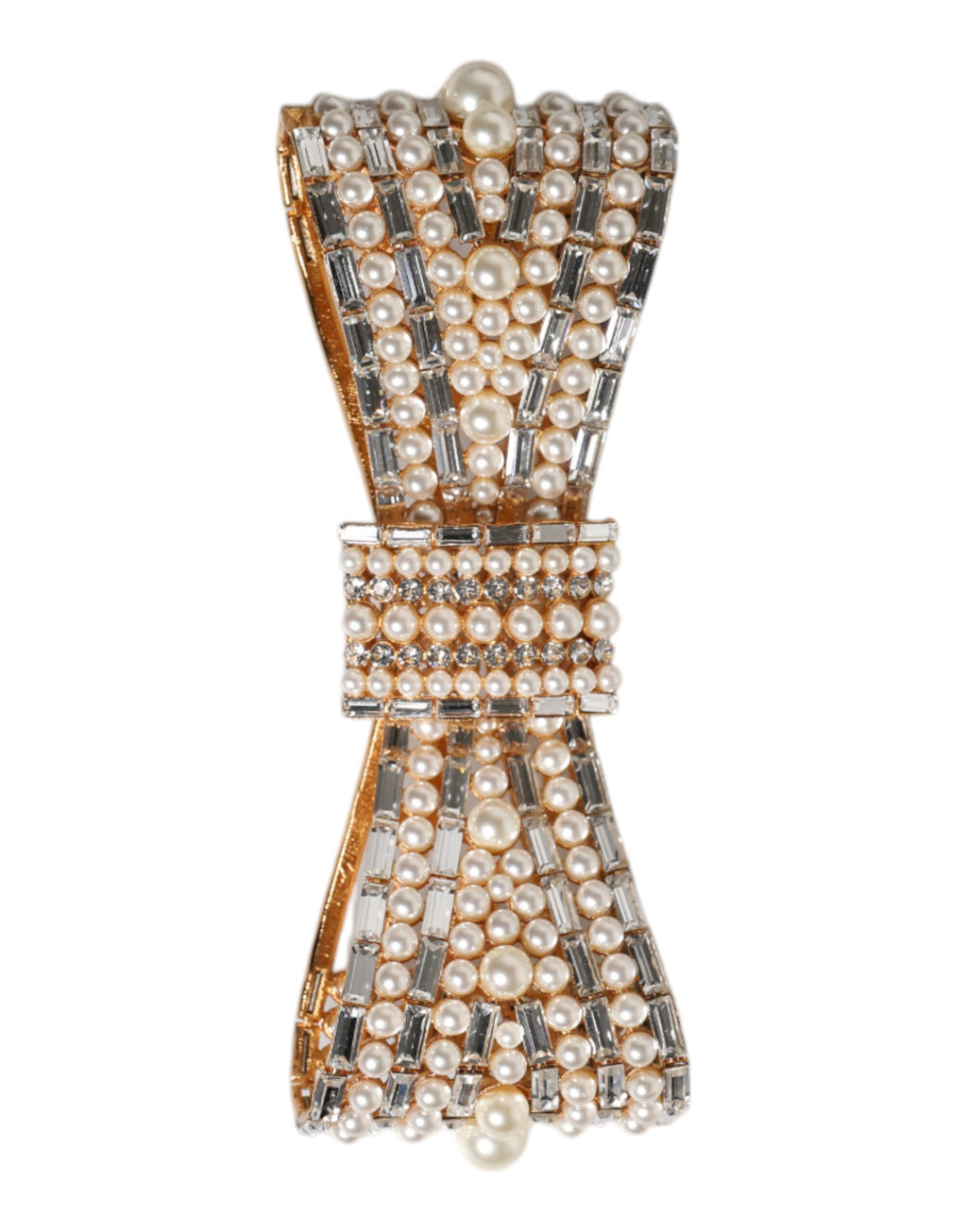 Dolce & Gabbana Gold-Tone Brass Bow Crystal Faux Pearl Embellished Brooch