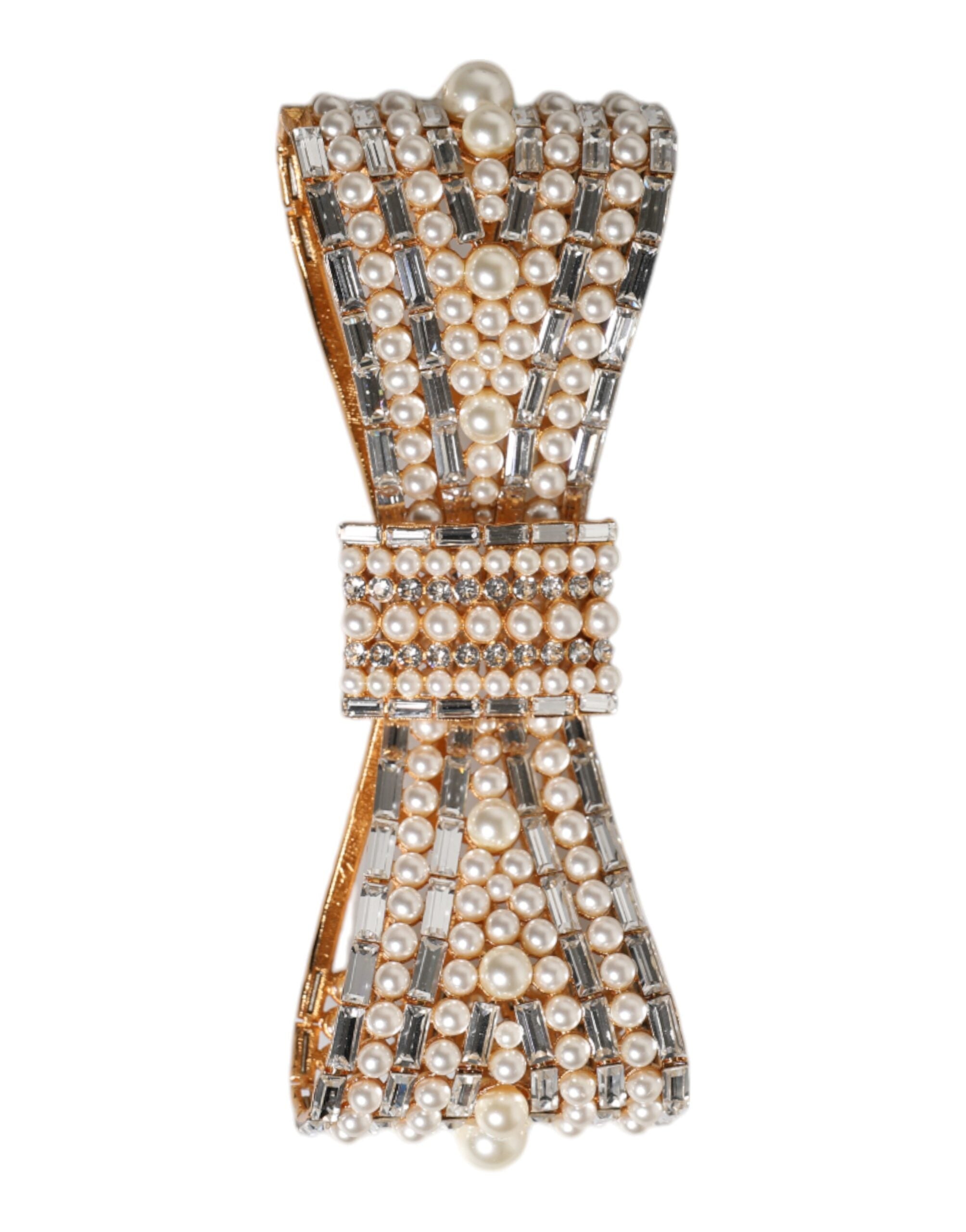 Dolce & Gabbana Gold-Tone Brass Bow Crystal Faux Pearl Embellished Brooch