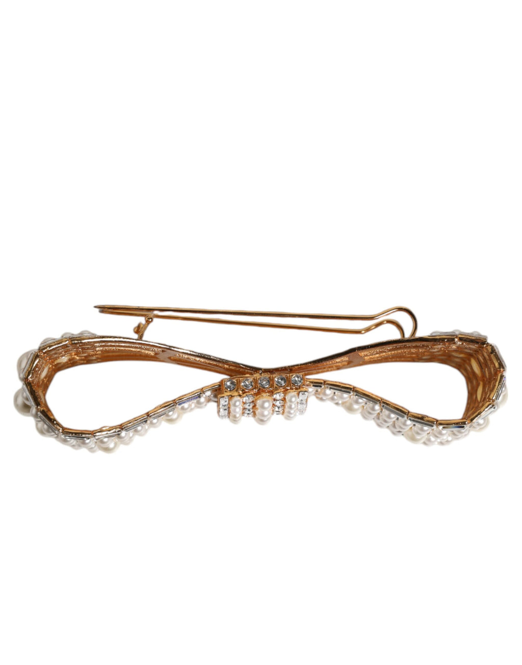 Dolce & Gabbana Gold-Tone Brass Bow Crystal Faux Pearl Embellished Brooch