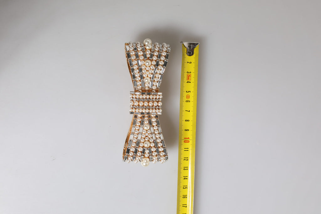 Dolce & Gabbana Gold-Tone Brass Bow Crystal Faux Pearl Embellished Brooch