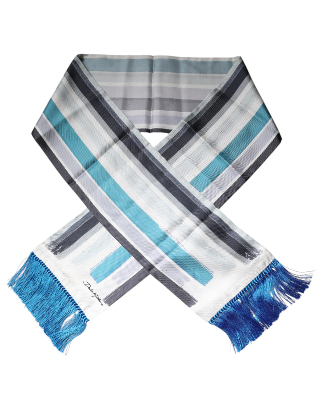 Dolce & Gabbana Multicolor Stripe Silk Fringe Neck Foulard Scarf