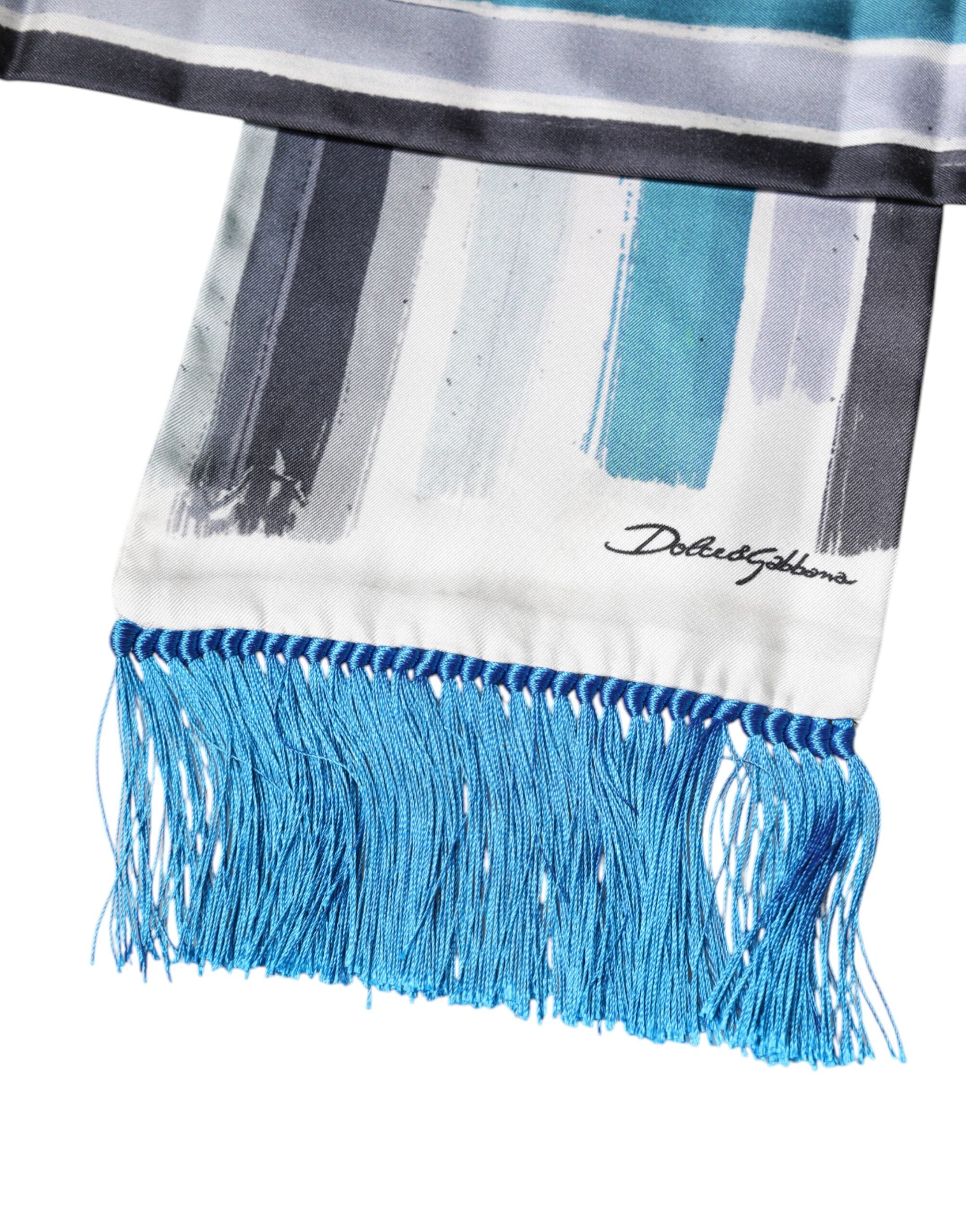 Dolce & Gabbana Multicolor Stripe Silk Fringe Neck Foulard Scarf