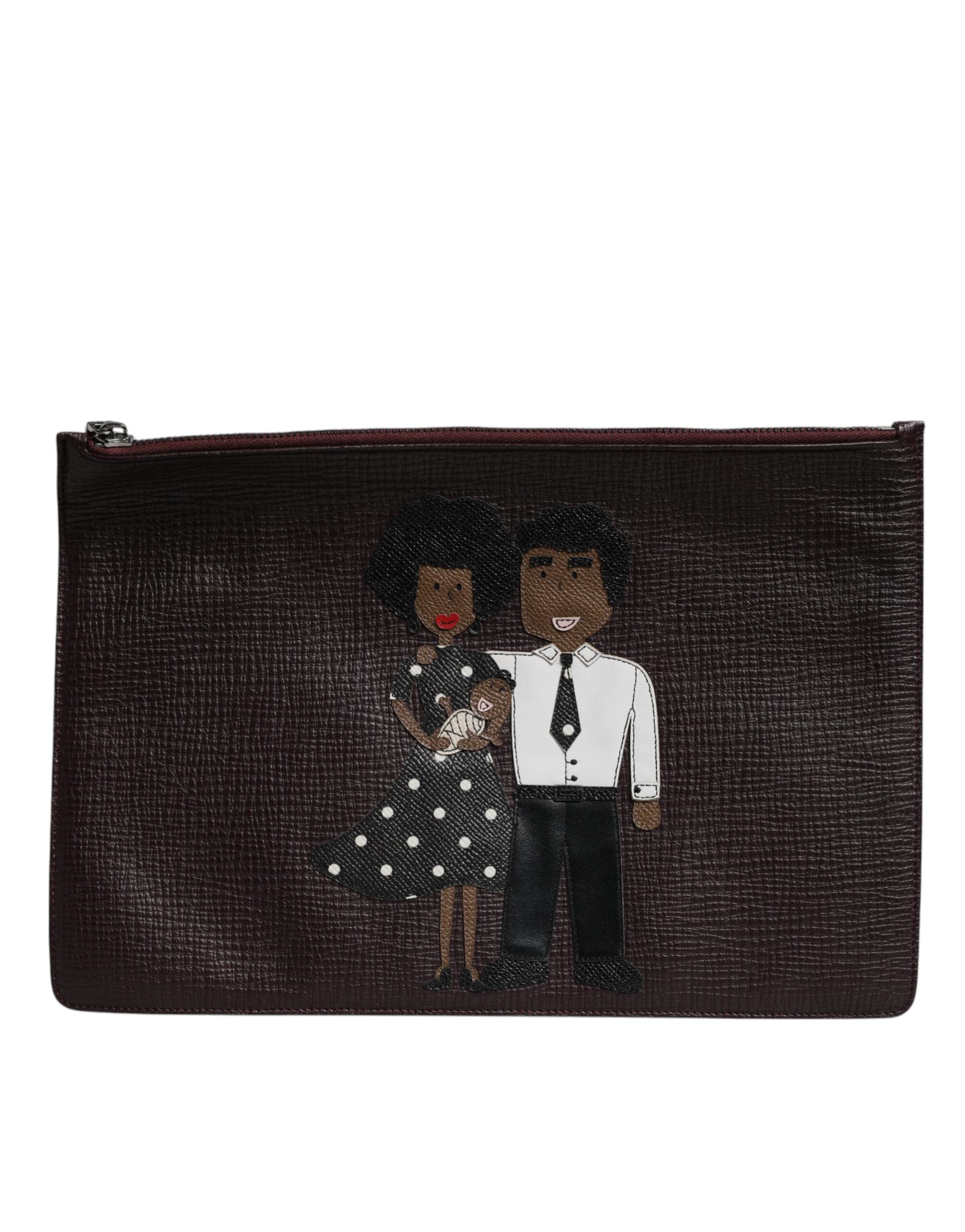 Dolce & Gabbana Braunes Leder #DGFAMILY Verschönerte Herren Clutch Pouch Tasche