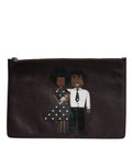 Dolce & Gabbana Braunes Leder #DGFAMILY Verschönerte Herren Clutch Pouch Tasche