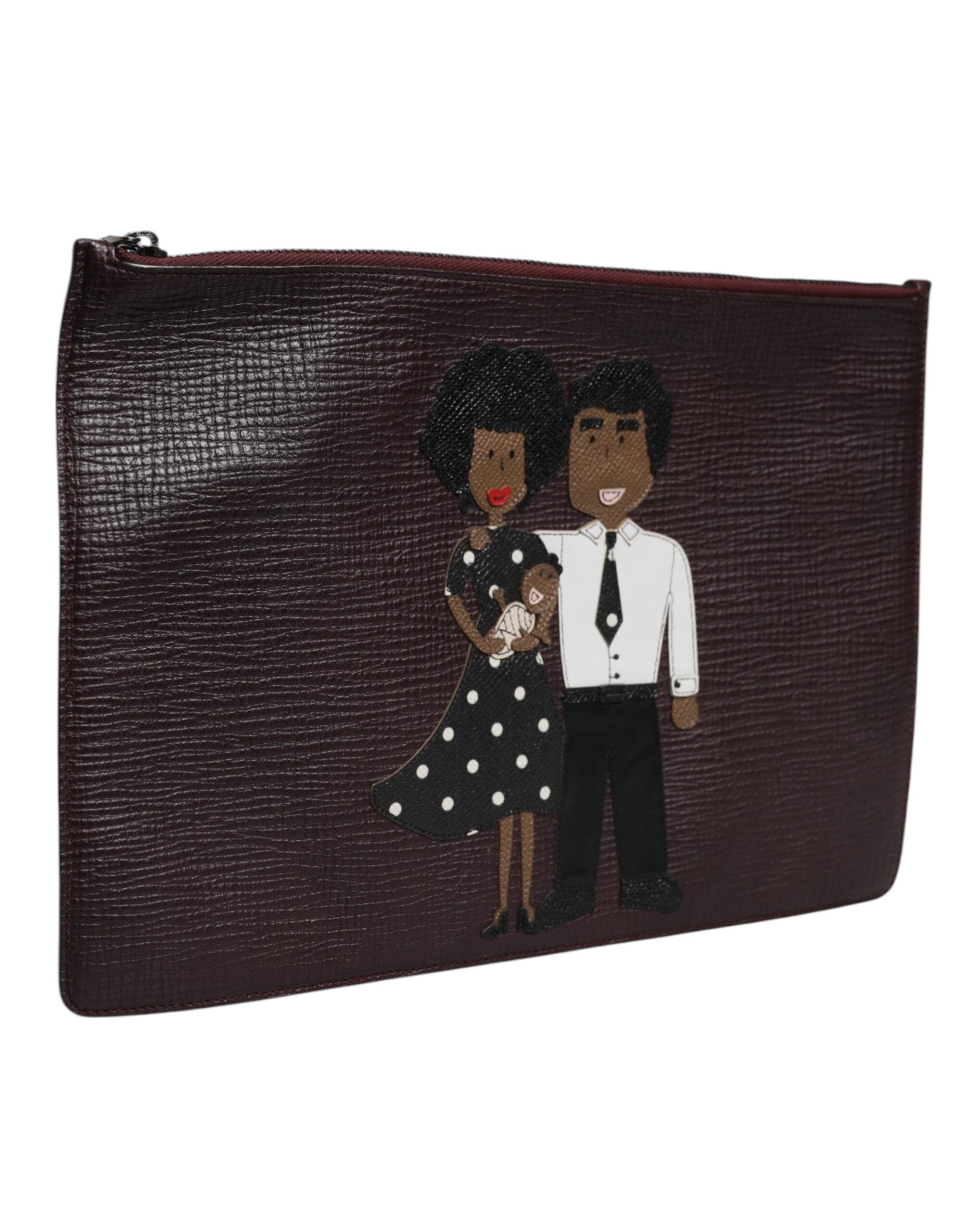 Dolce & Gabbana Braunes Leder #DGFAMILY Verschönerte Herren Clutch Pouch Tasche