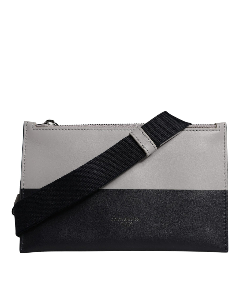 Dolce & Gabbana Black and White Leather Logo-Embossed Crossbody Bag