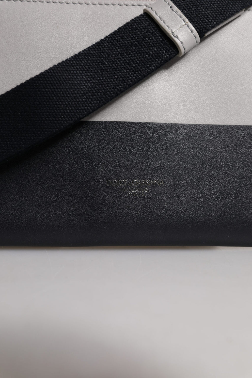 Dolce & Gabbana Black and White Leather Logo-Embossed Crossbody Bag