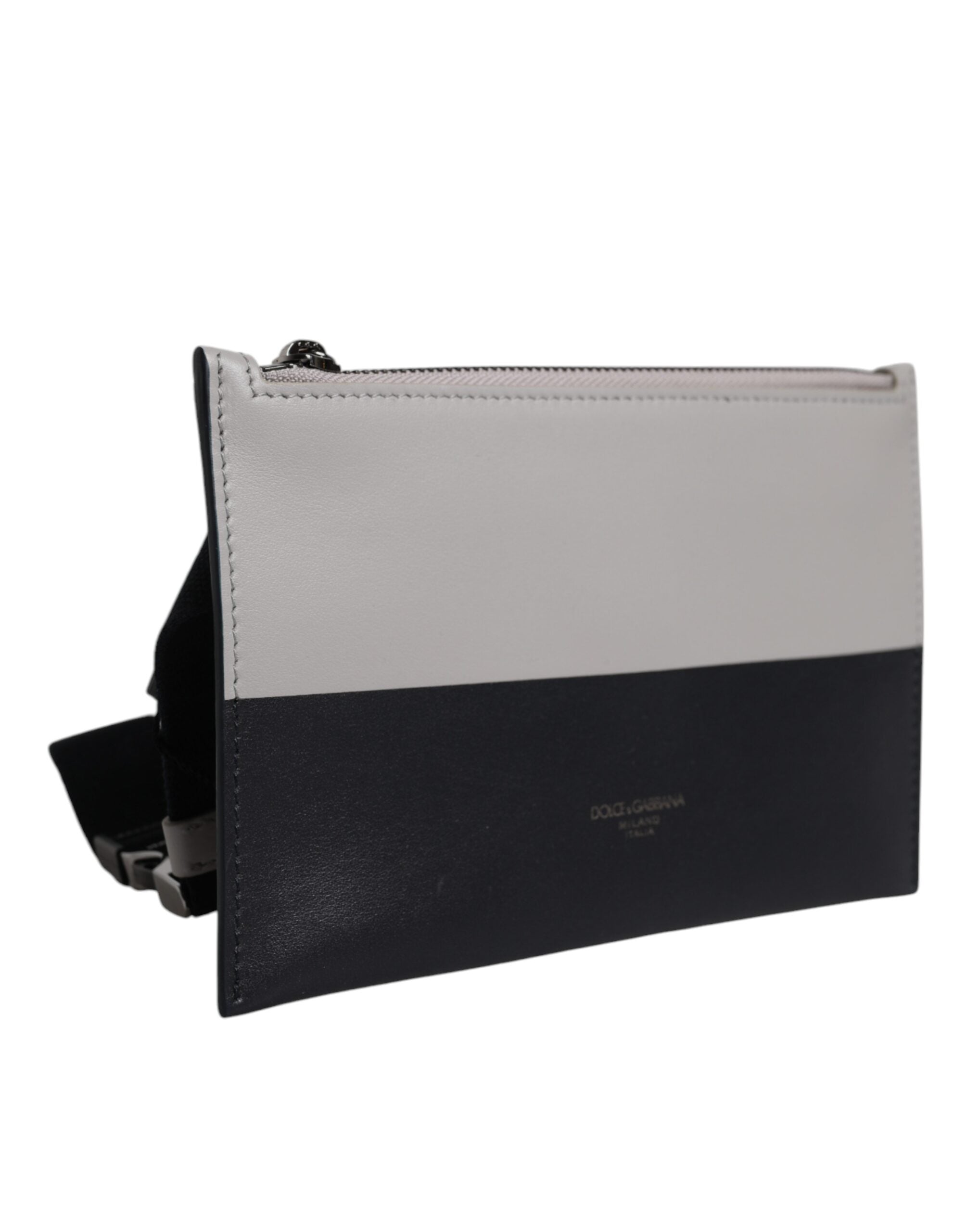Dolce & Gabbana Black and White Leather Logo-Embossed Crossbody Bag