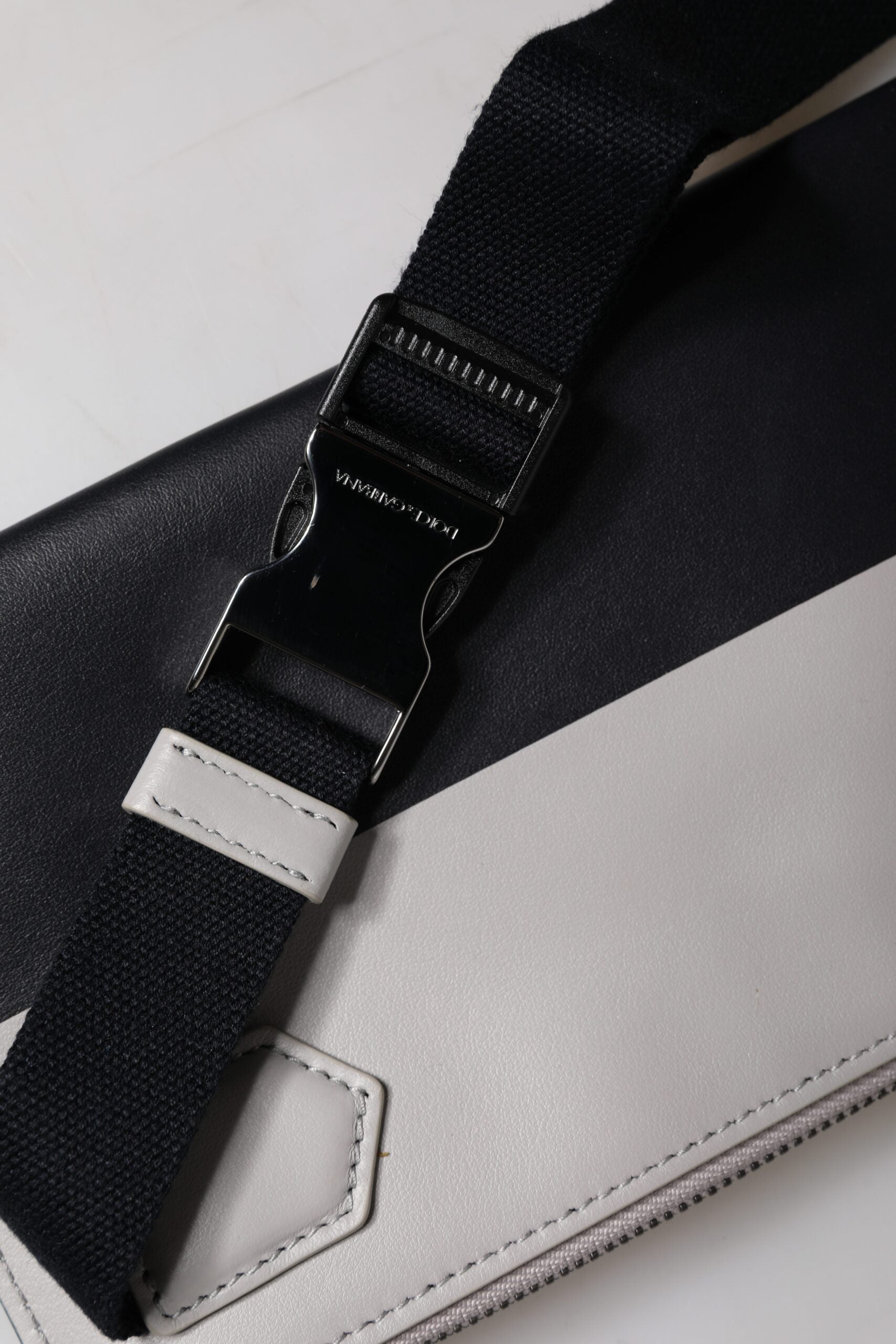 Dolce & Gabbana Black and White Leather Logo-Embossed Crossbody Bag