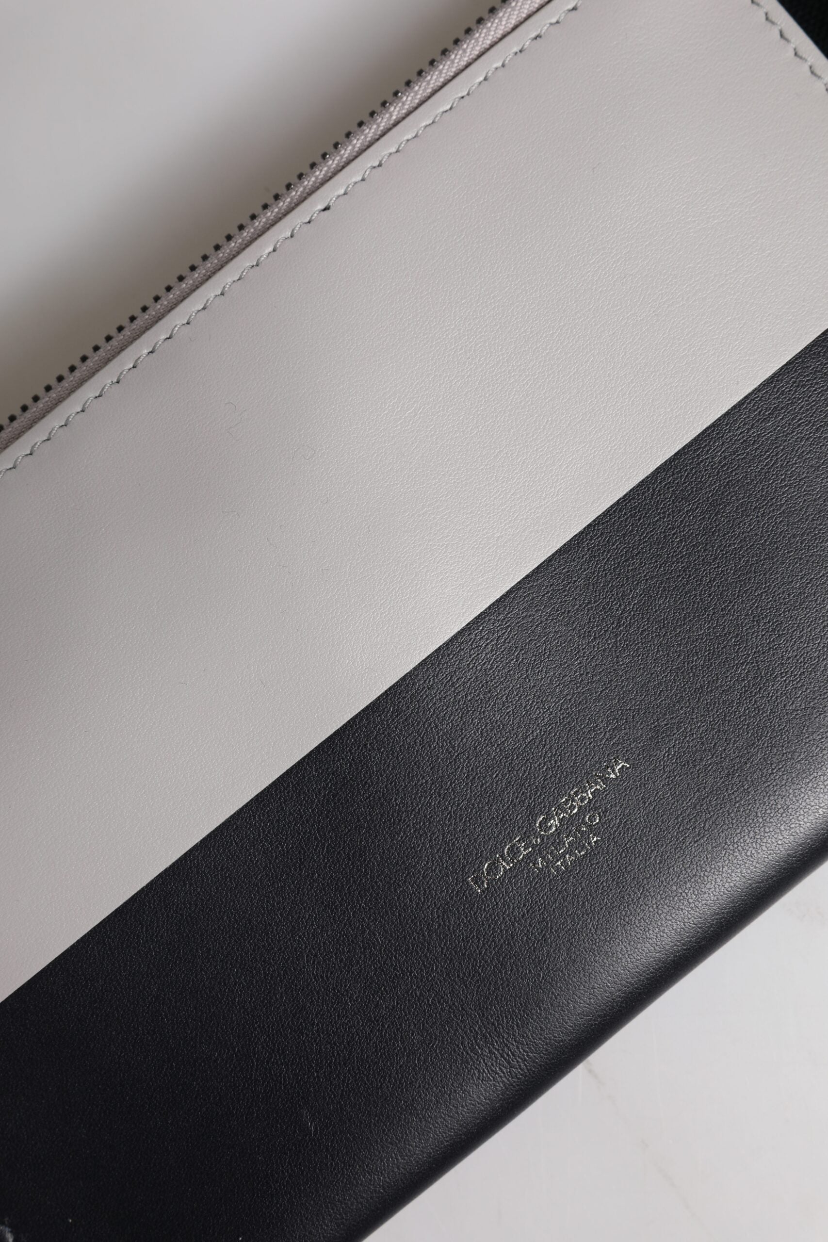 Dolce & Gabbana Black and White Leather Logo-Embossed Crossbody Bag