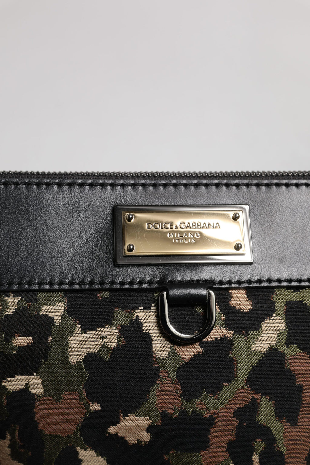 Dolce & Gabbana Multicolor Leopard Jacquard Print Logo Plaque Pouch Tasche