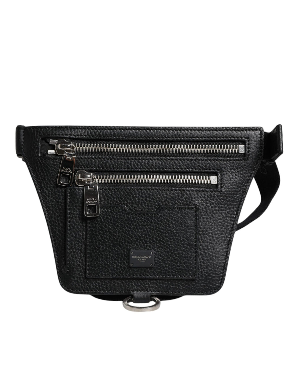 Dolce & Gabbana Black Calfskin Logo Plaque Belt Waist Men's Fanny Pack Bag