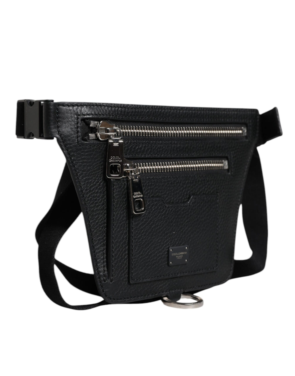 Dolce & Gabbana Schwarzes Kalbsleder Logo Plaque Gürtel Taille Männer Fanny Pack Tasche