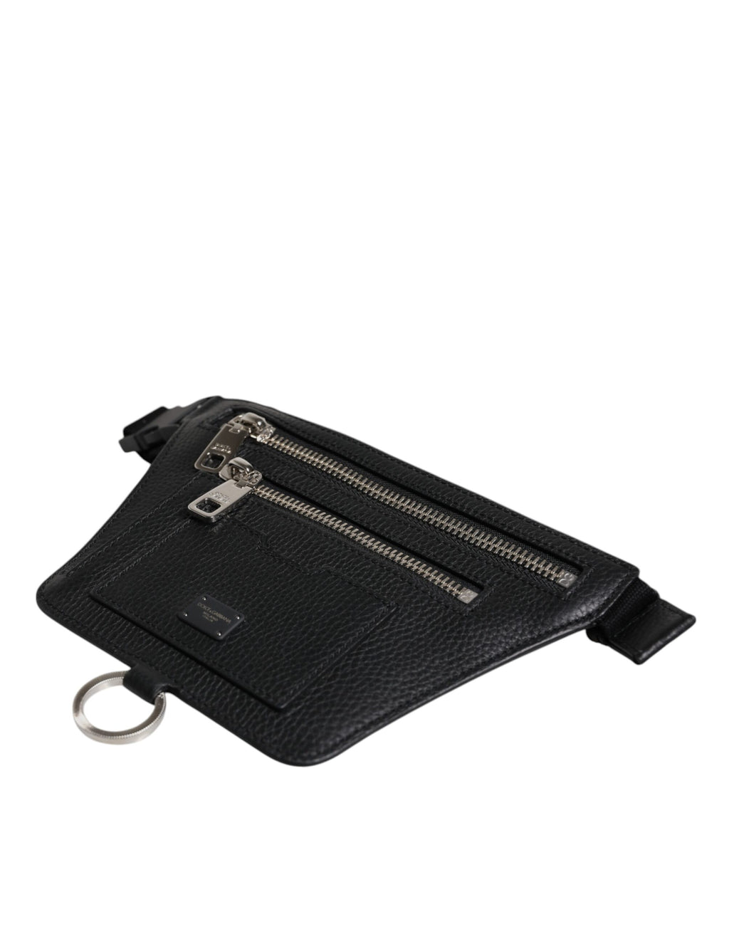 Dolce & Gabbana Black Calfskin Logo Plaque Belt Waist Men's Fanny Pack Bag