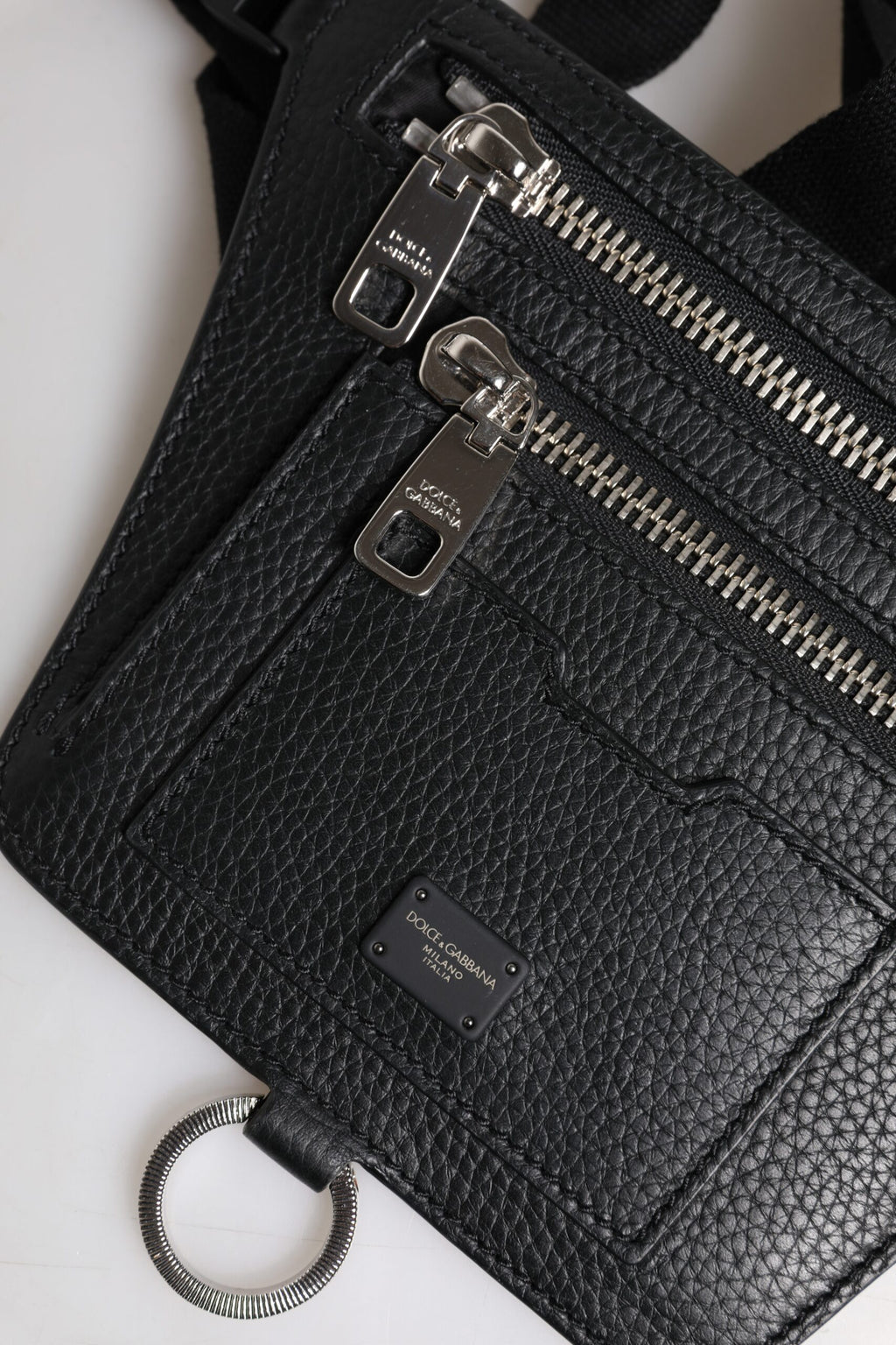 Dolce & Gabbana Black Calfskin Logo Plaque Belt Waist Men's Fanny Pack Bag
