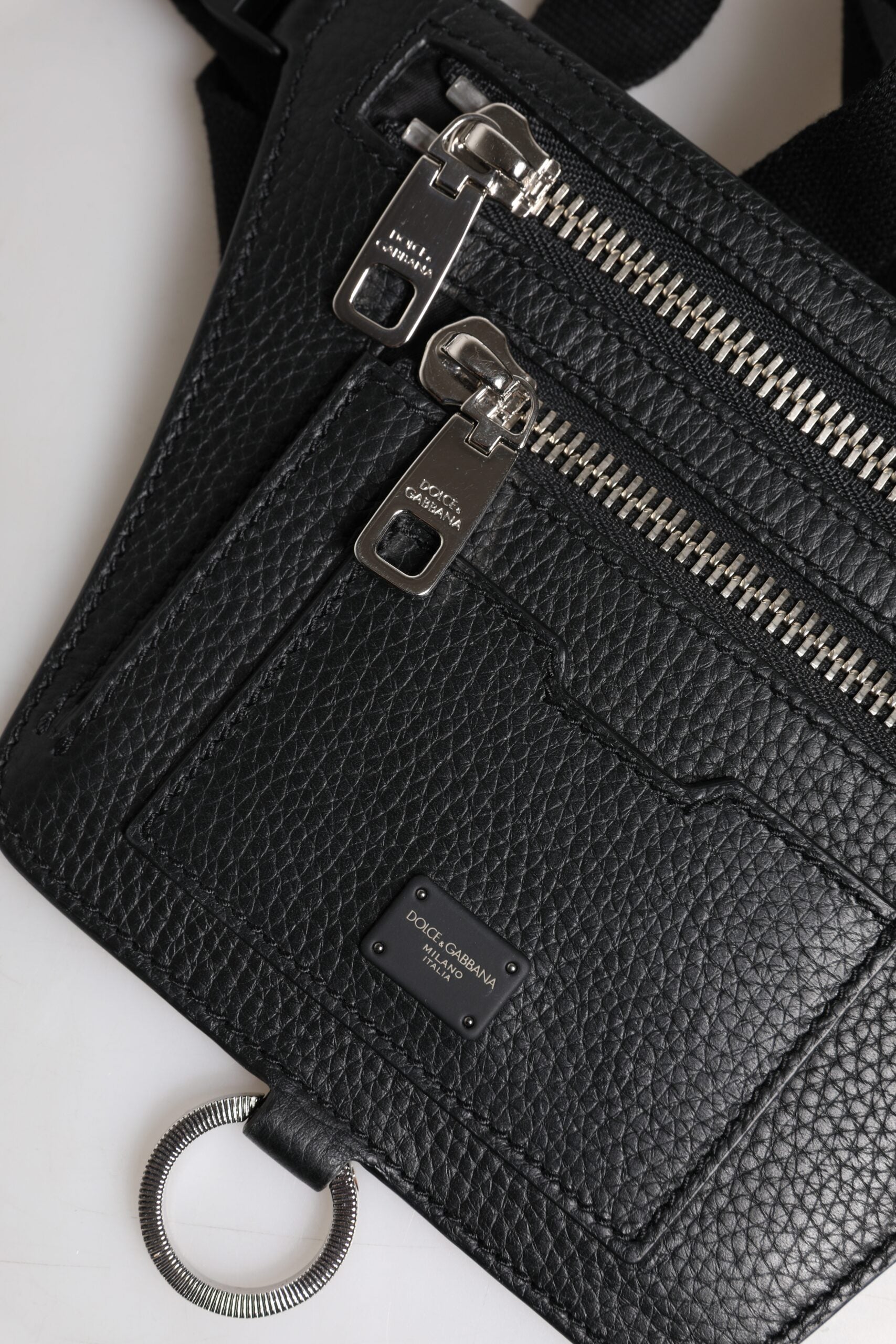 Dolce & Gabbana Black Calfskin Logo Plaque Belt Waist Men's Fanny Pack Bag