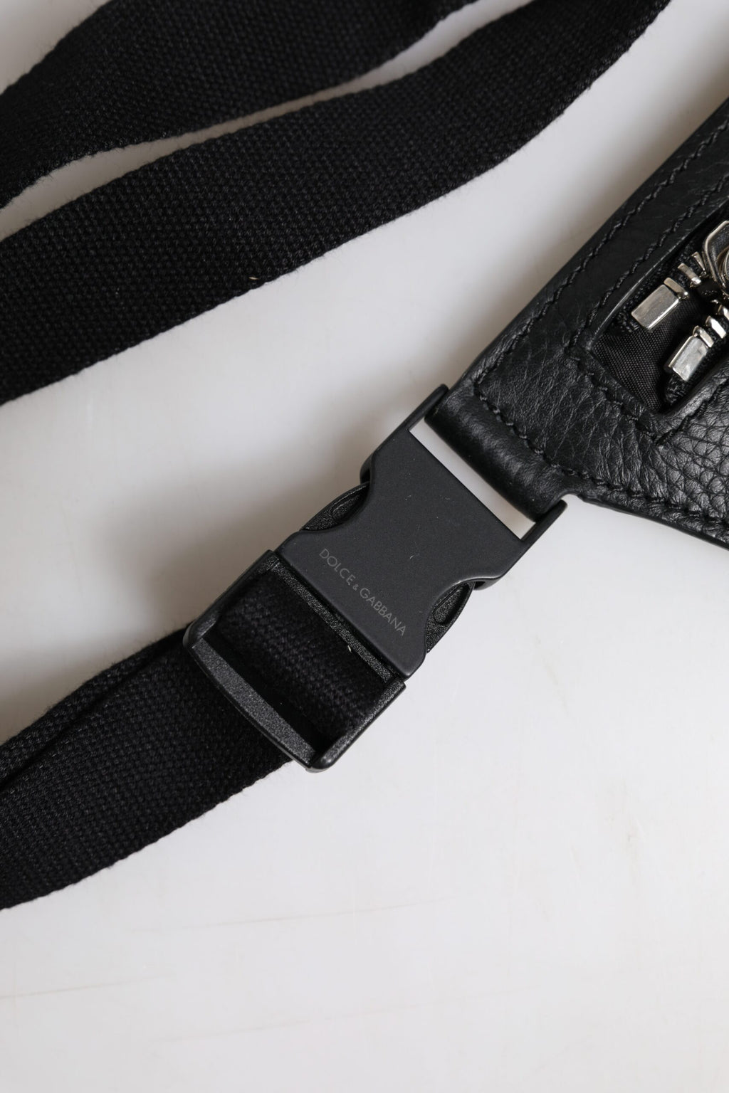 Dolce & Gabbana Black Calfskin Logo Plaque Belt Waist Men's Fanny Pack Bag