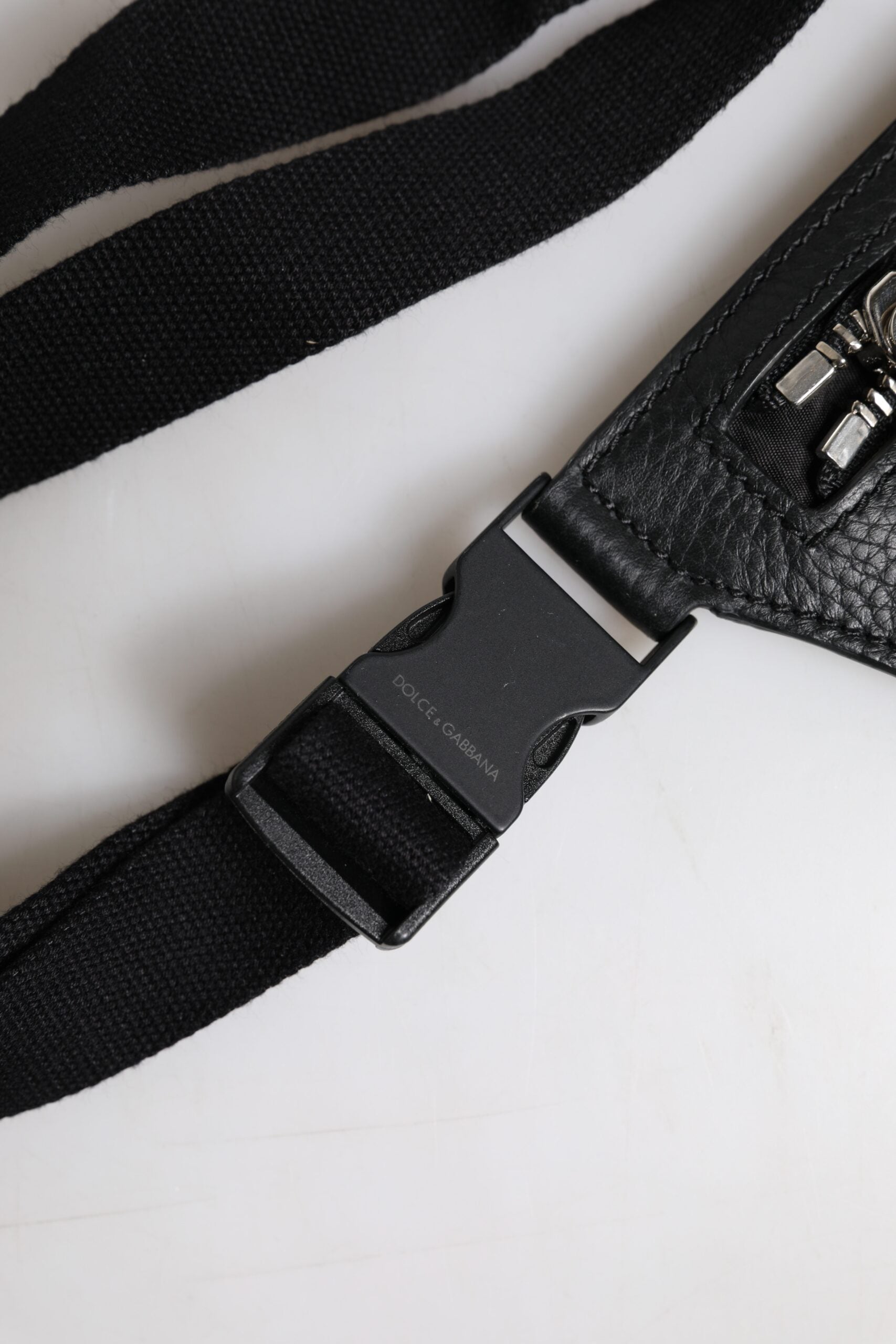 Dolce & Gabbana Black Calfskin Logo Plaque Belt Waist Men's Fanny Pack Bag