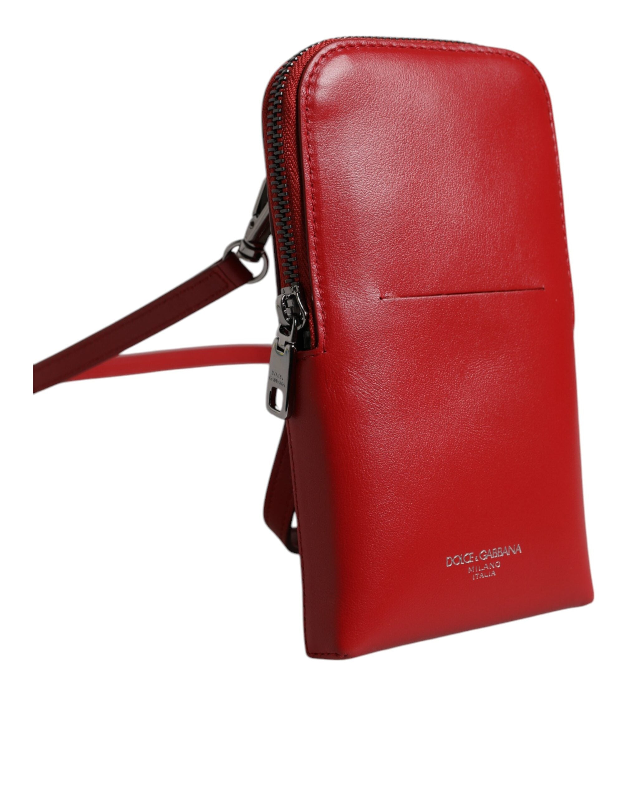 Dolce & Gabbana Red Leather Wallet Phone Sling Crossbody Neck Strap Bag
