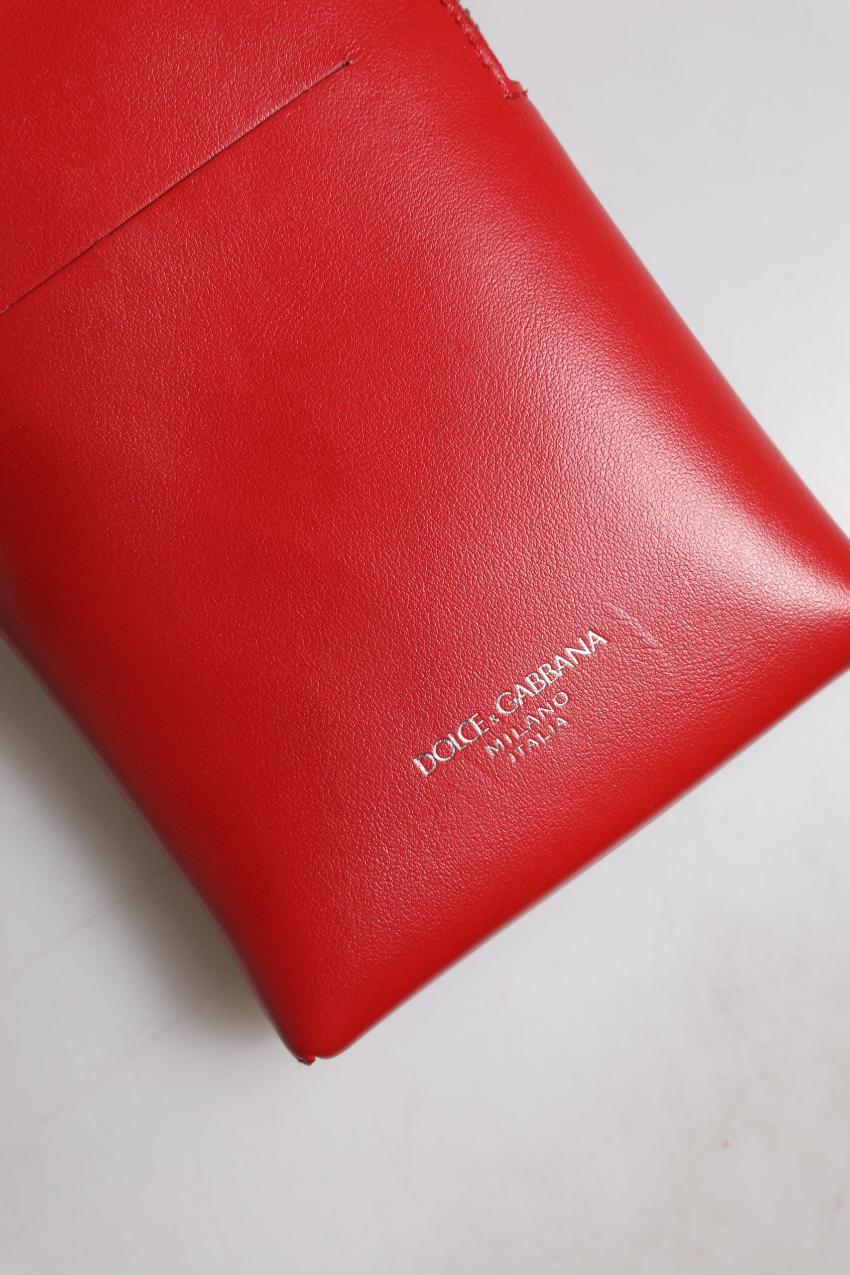 Dolce & Gabbana Red Leather Wallet Phone Sling Crossbody Neck Strap Bag