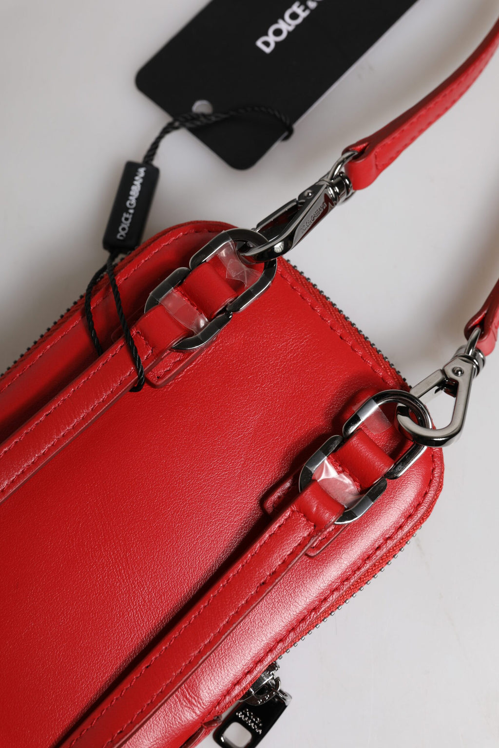 Dolce & Gabbana Red Leather Wallet Phone Sling Crossbody Neck Strap Bag