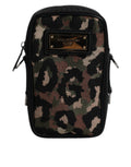 Dolce & Gabbana Multicolor Leopard Jacquard Logo Plaque Neck Pouch