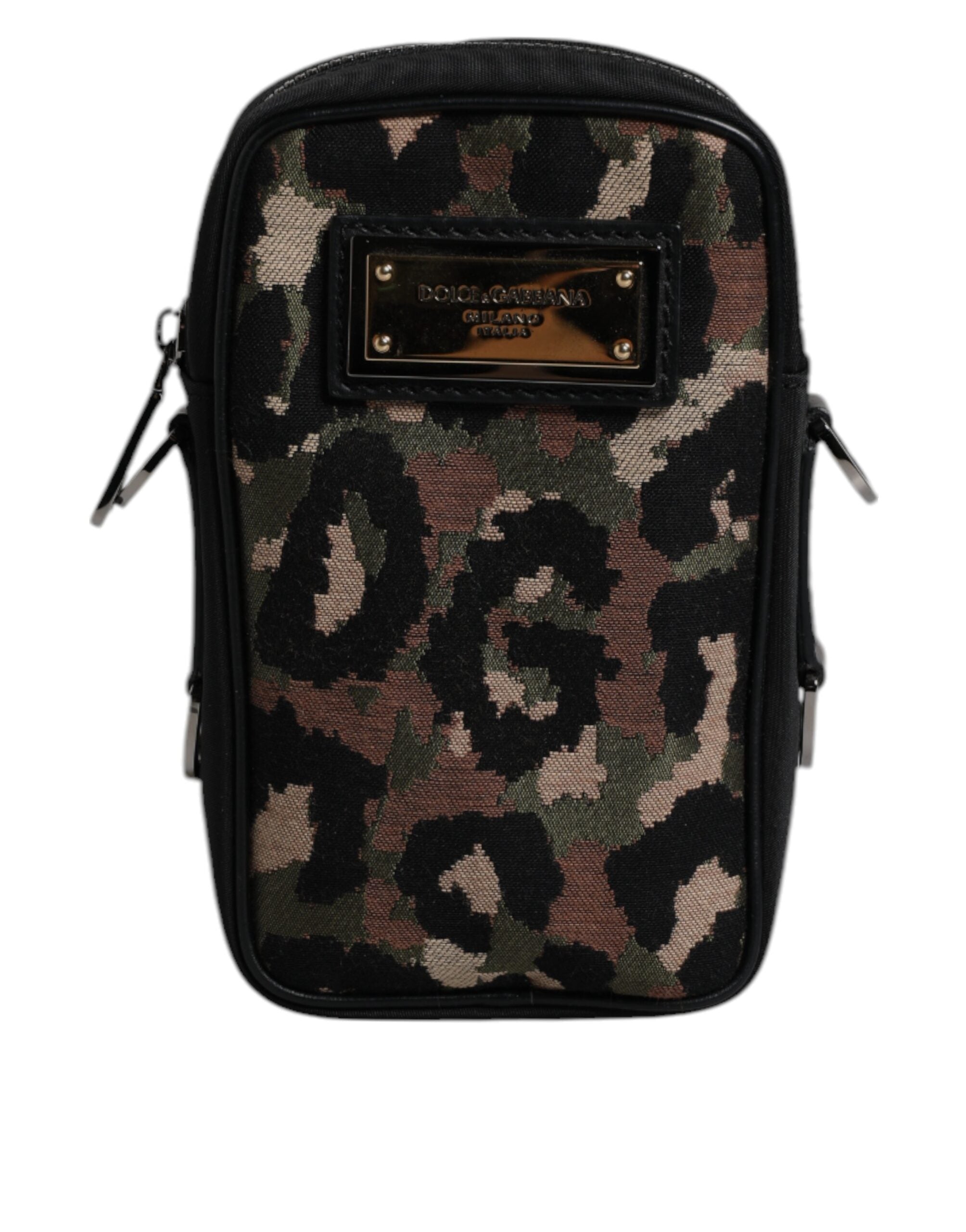 Dolce & Gabbana Multicolor Leopard Jacquard Logo Plaque Neck Pouch