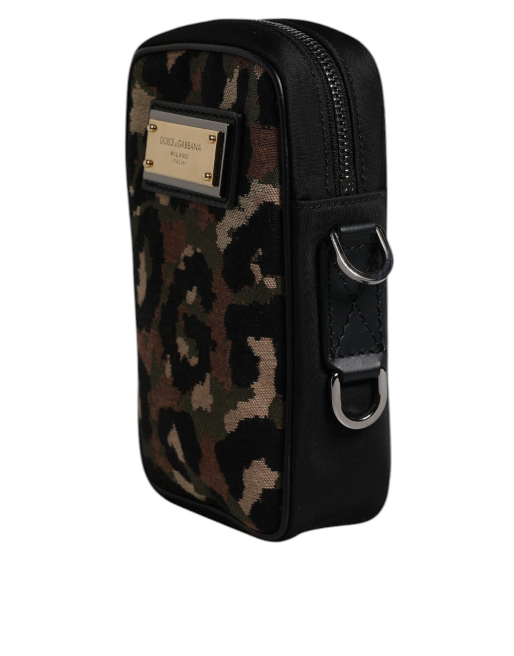 Dolce & Gabbana Multicolor Leopard Jacquard Logo Plaque Neck Pouch