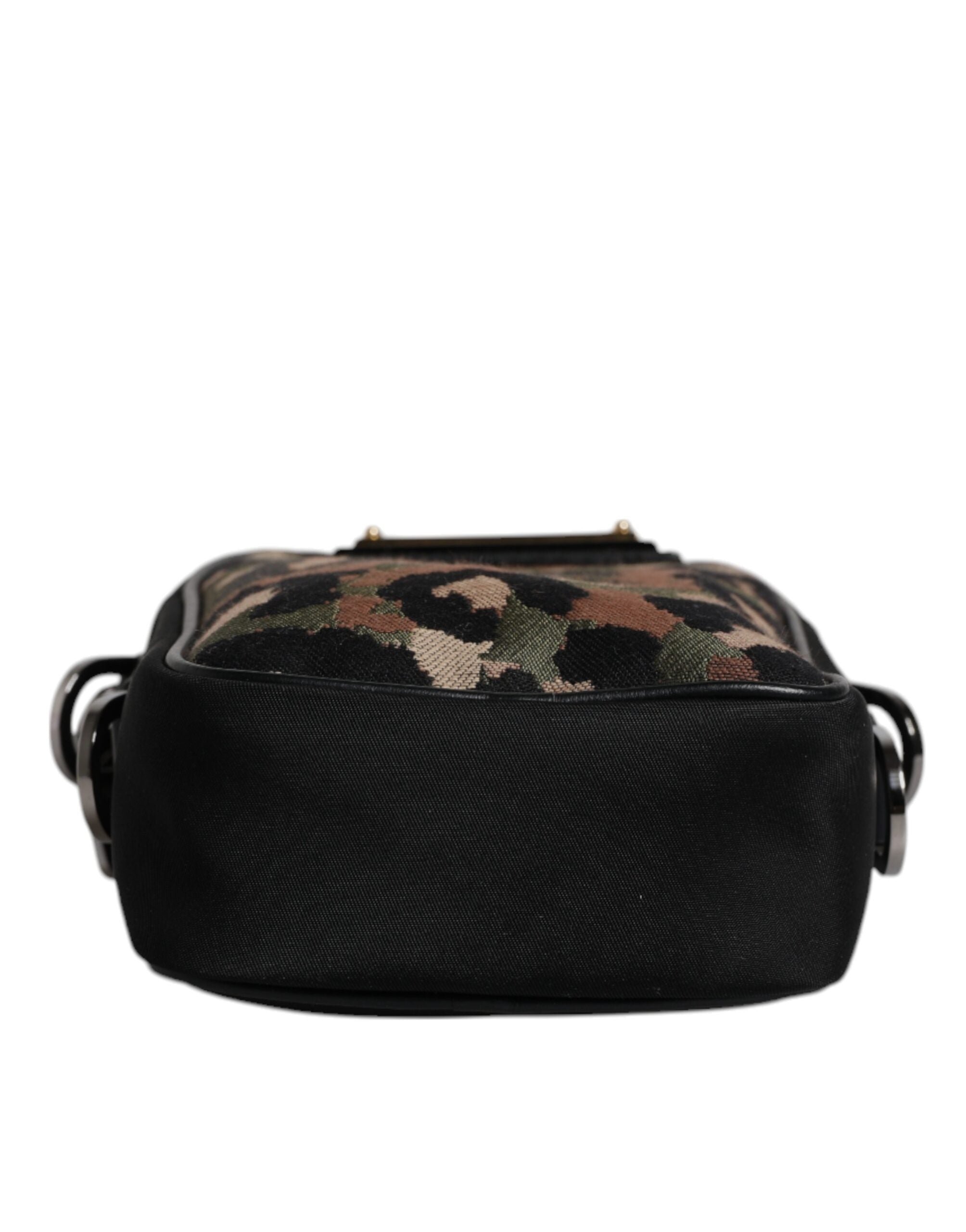 Dolce & Gabbana Multicolor Leopard Jacquard Logo Plaque Neck Pouch