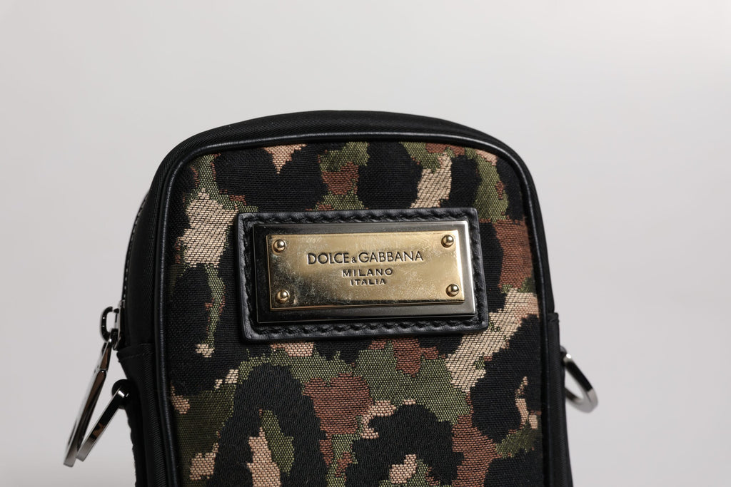 Dolce & Gabbana Multicolor Leopard Jacquard Logo Plaque Neck Pouch