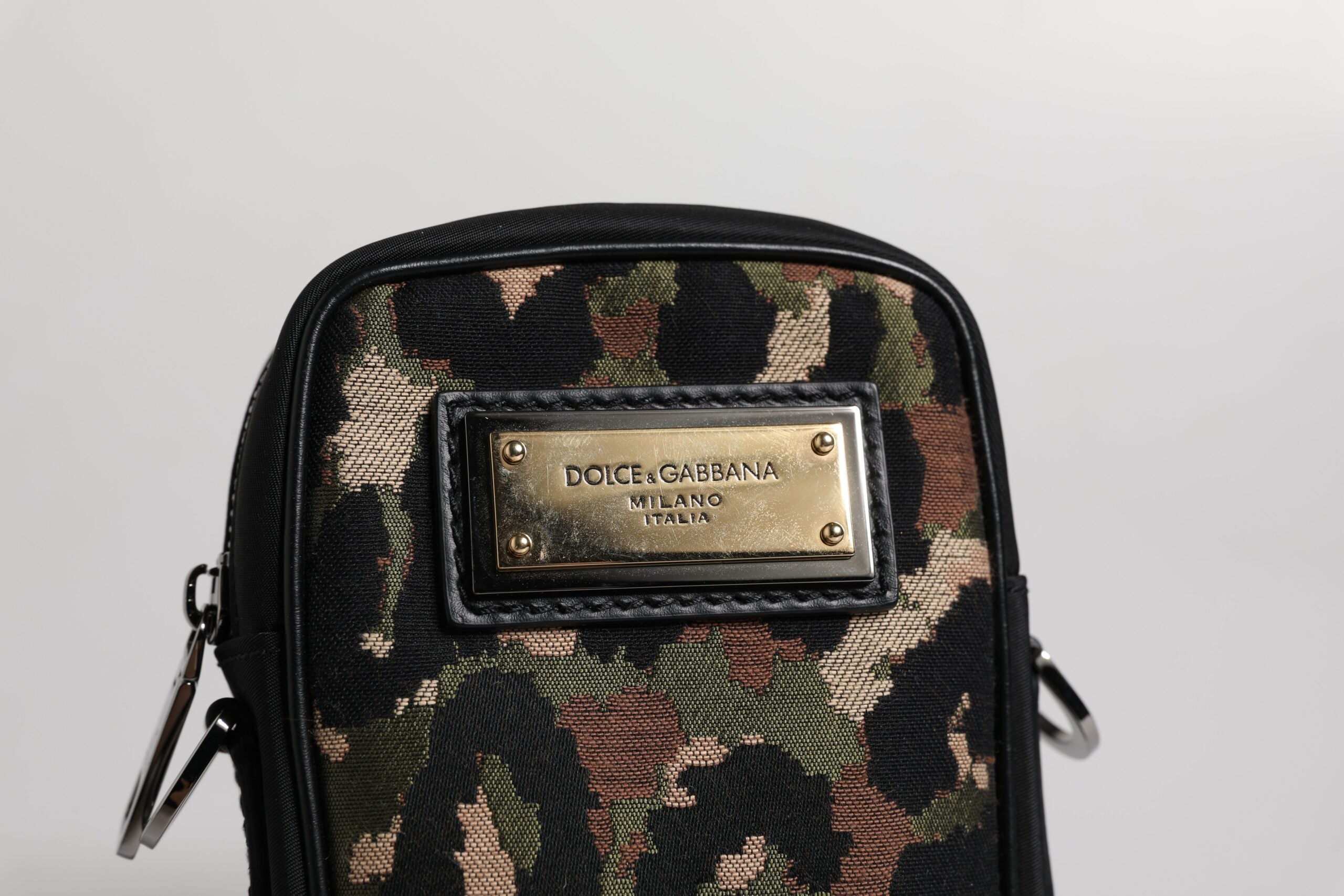 Dolce & Gabbana Multicolor Leopard Jacquard Logo Plaque Neck Pouch