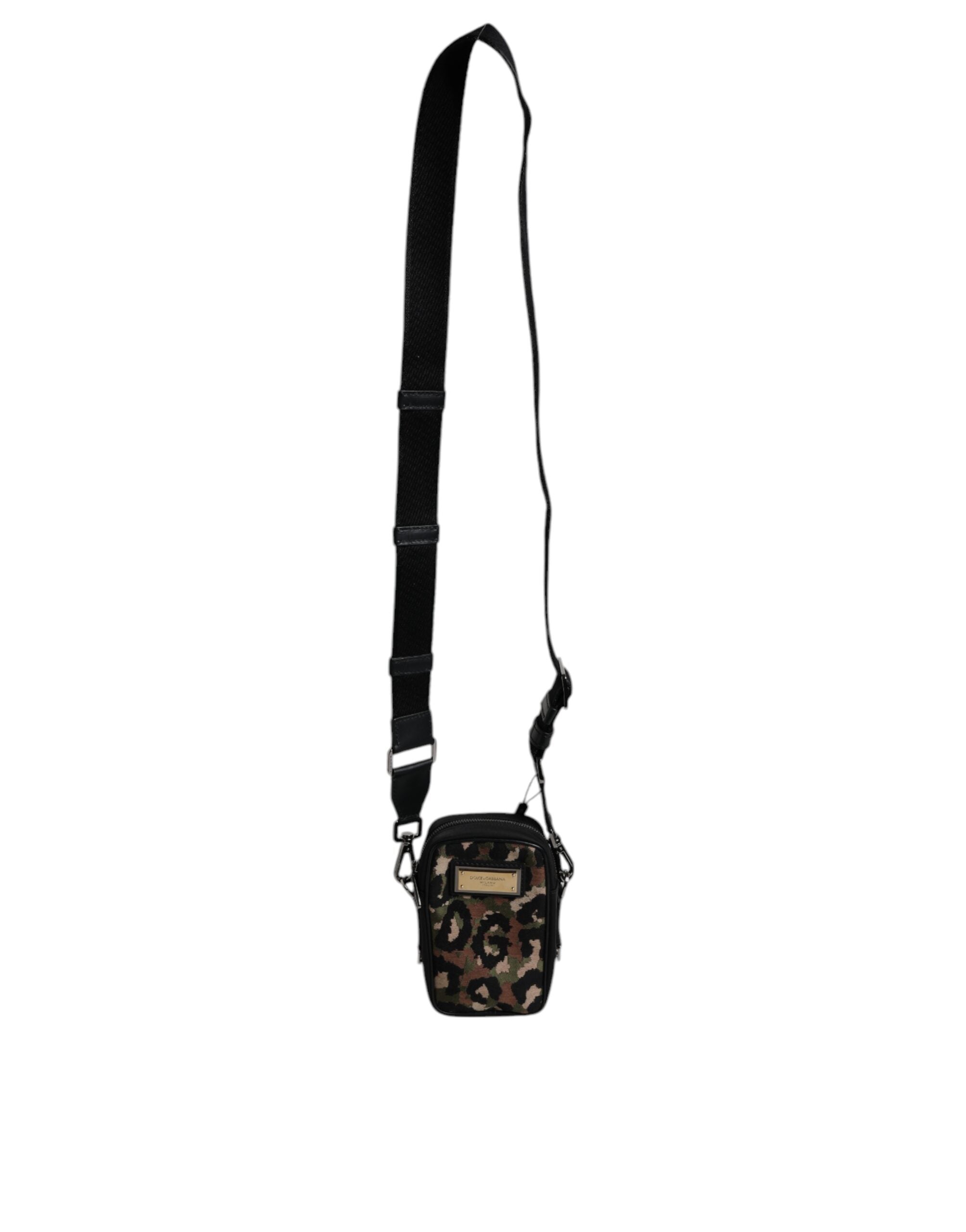 Dolce & Gabbana Multicolor Leopard Jacquard Logo Plaque Neck Pouch