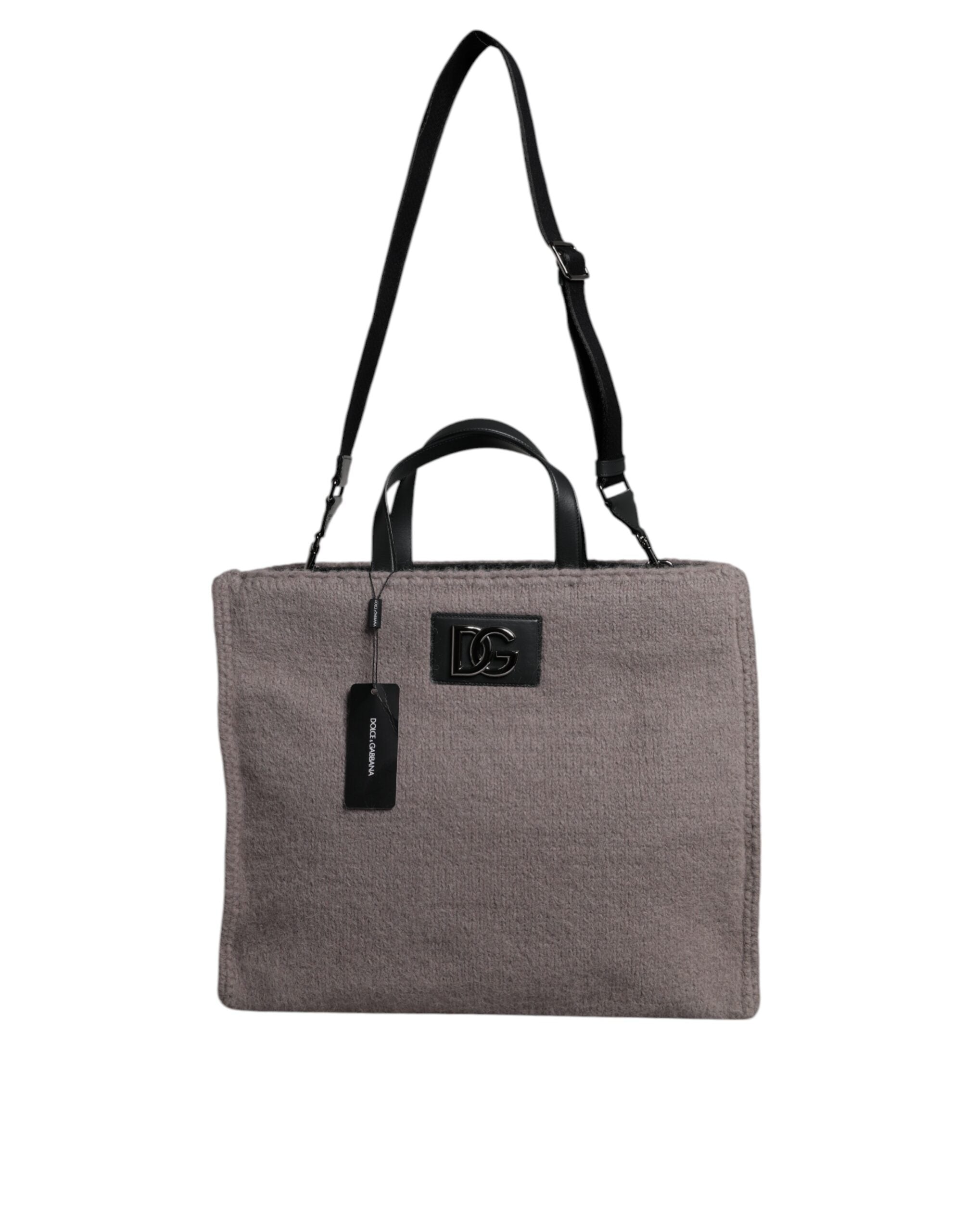 Dolce & Gabbana Graue Alpakawolle Logo-Plakette Tote Umhängetasche