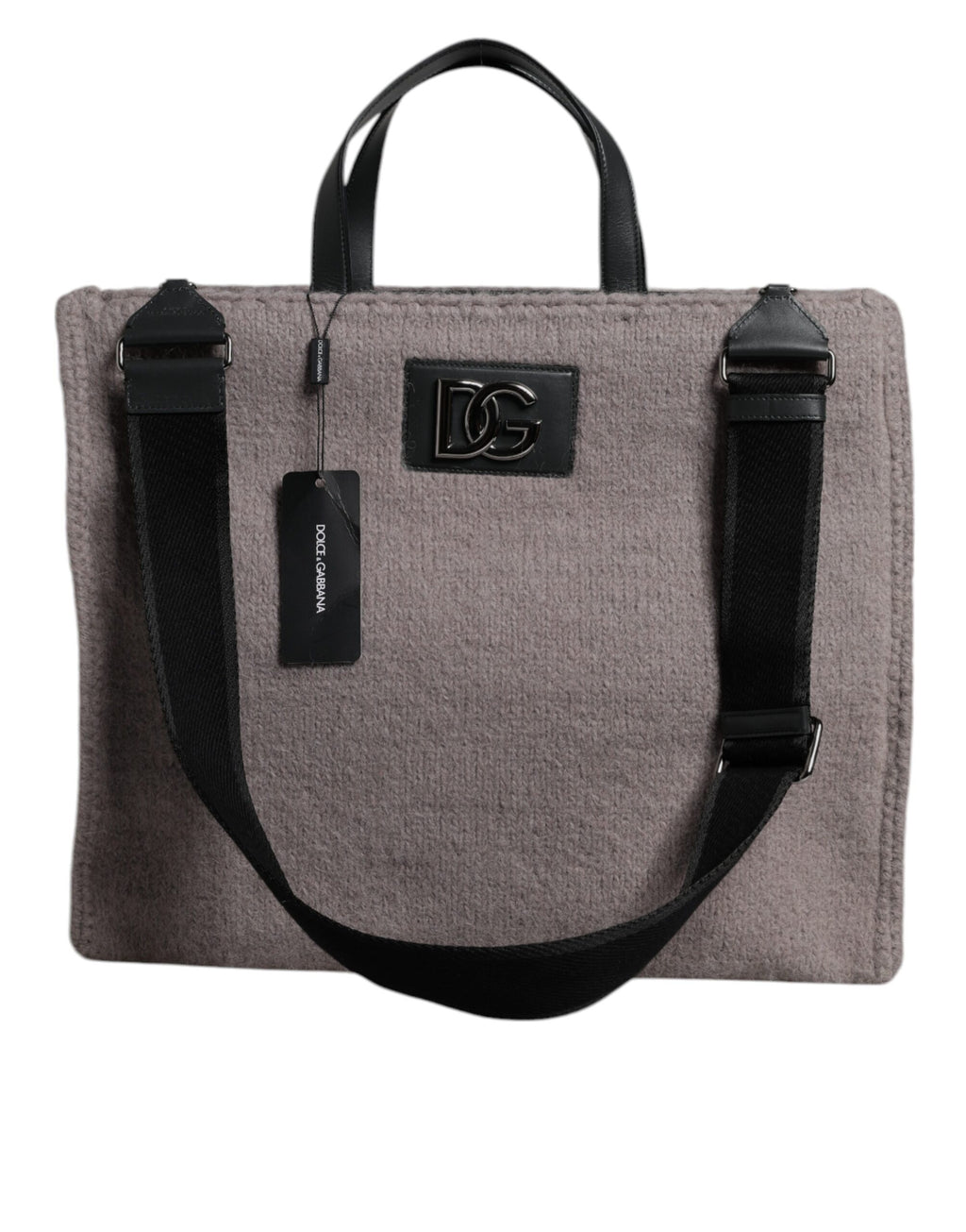 Dolce & Gabbana Graue Alpakawolle Logo-Plakette Tote Umhängetasche