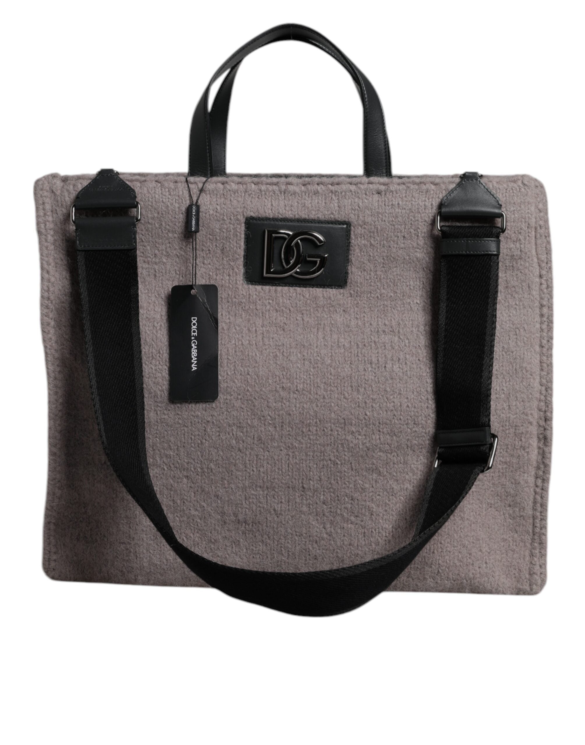 Dolce & Gabbana Graue Alpakawolle Logo-Plakette Tote Umhängetasche