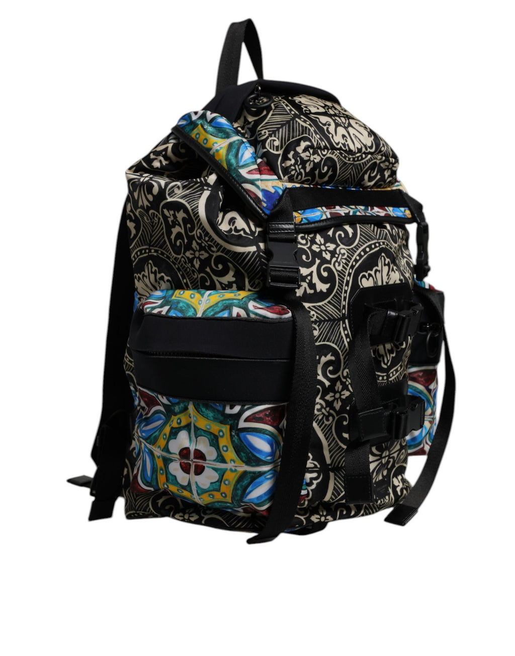Dolce & Gabbana Multicolor Maiolica Druck Nylon Rucksack Tasche