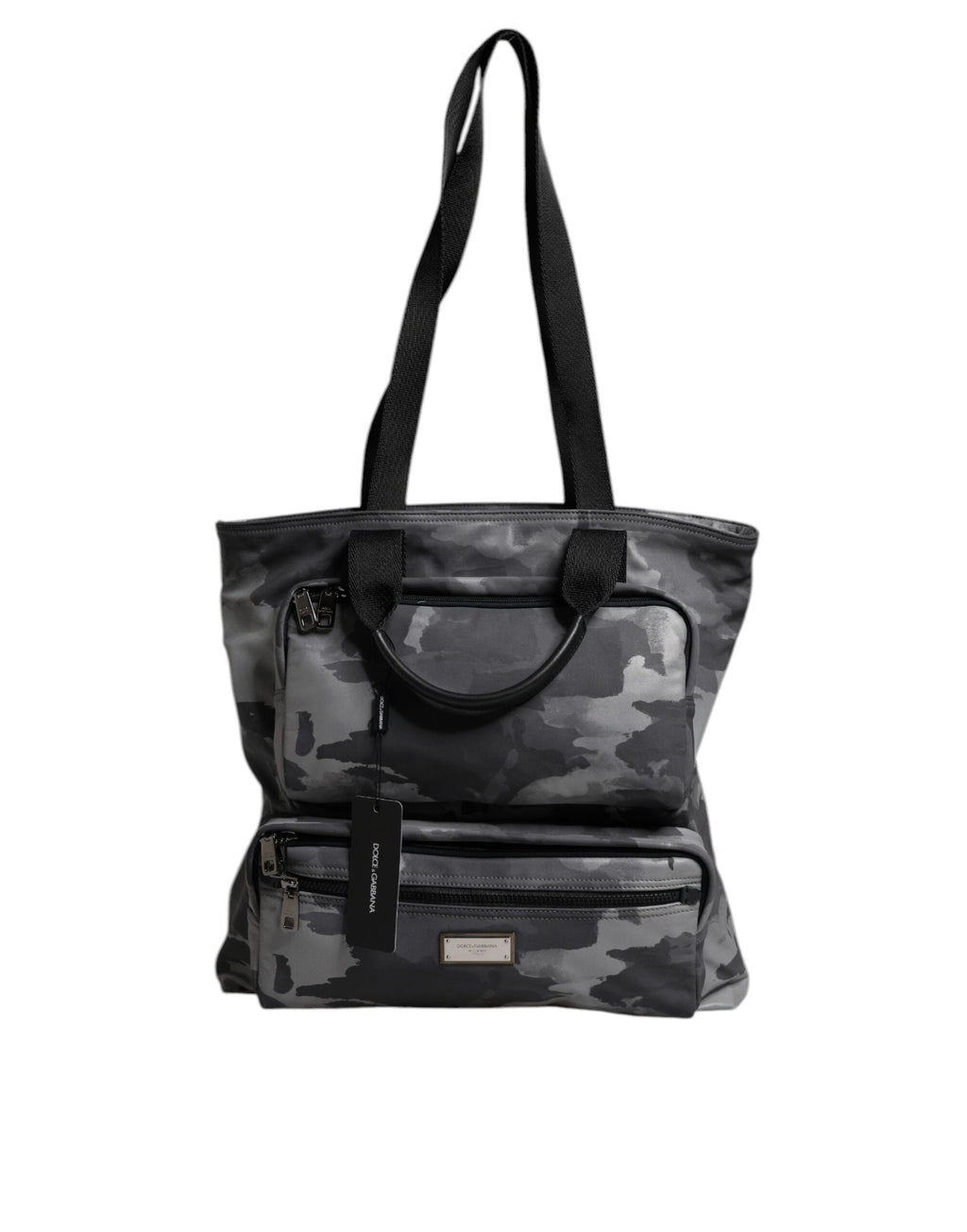 Dolce & Gabbana Grey Camouflage Multi-Pocket Cotton Tote Bag