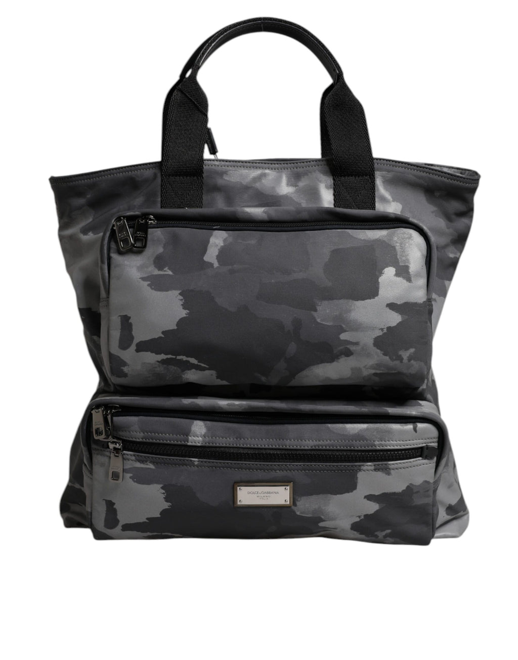 Dolce & Gabbana Grey Camouflage Multi-Pocket Cotton Tote Bag